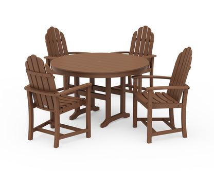 POLYWOOD® Classic Adirondack 5-Piece Round Farmhouse Dining Set in Teak