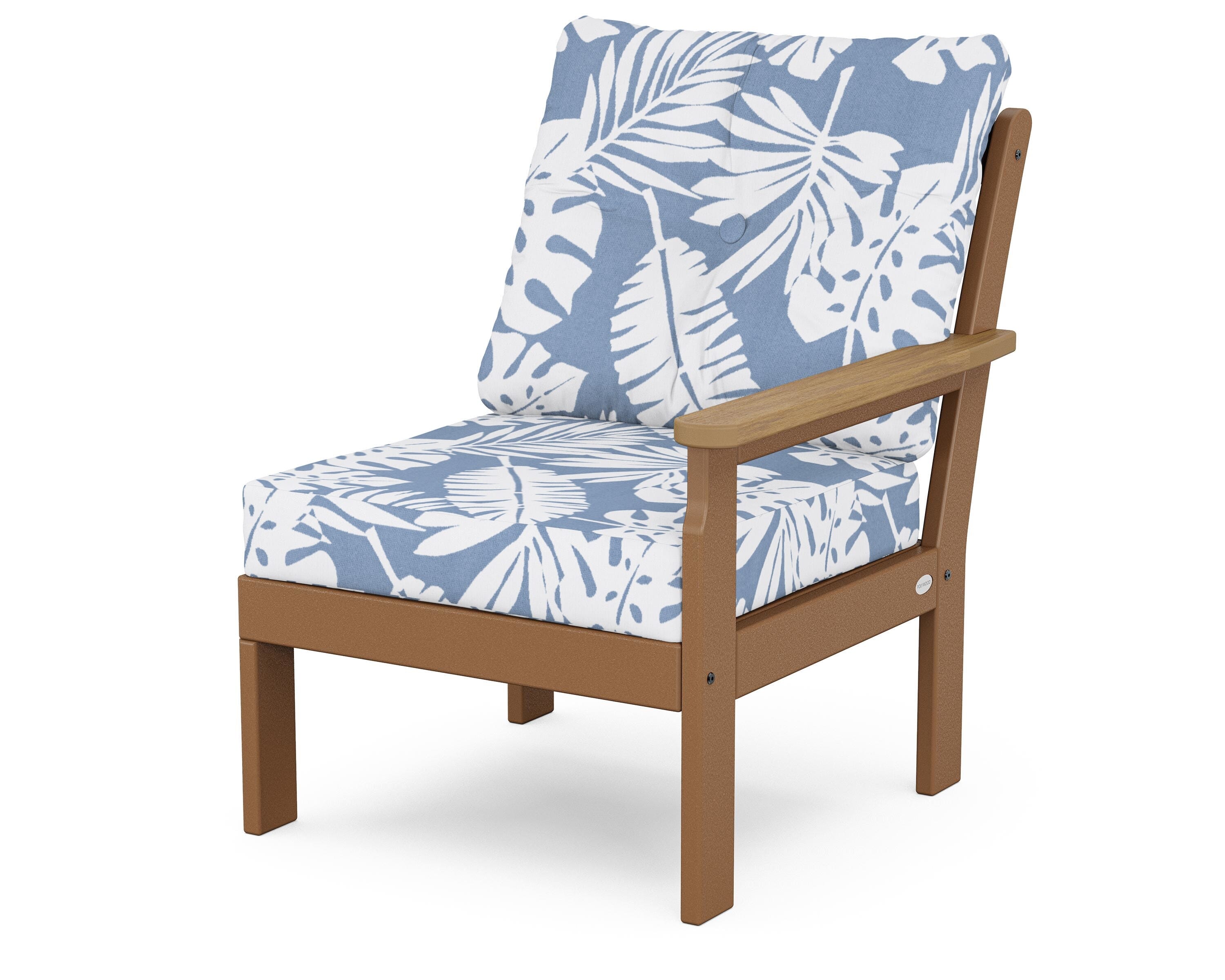 POLYWOOD® Vineyard Modular Right Arm Chair in Teak / Natural / Leaf Sky Blue