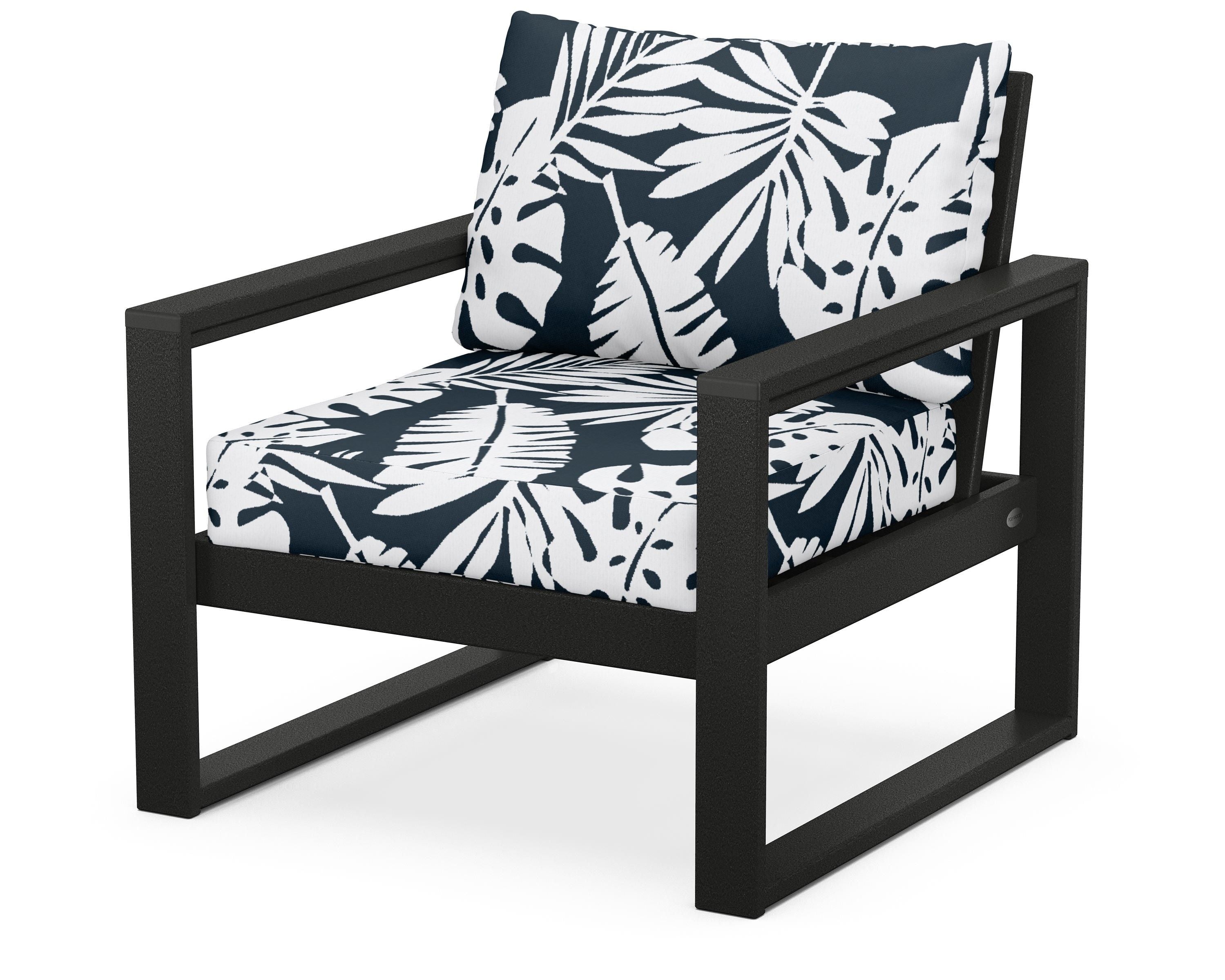 POLYWOOD® EDGE Club Chair in Black / Leaf Marine Indigo