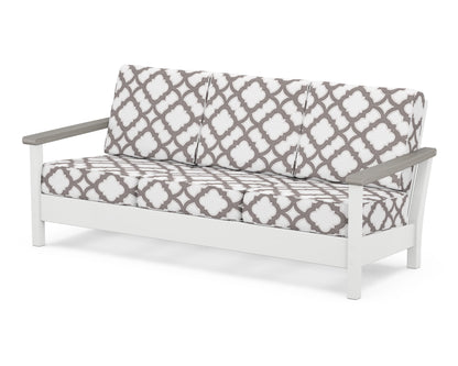 POLYWOOD® Harbour Deep Seating Sofa in White / Driftwood / Trellis Grey Mist