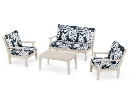 POLYWOOD® Braxton 4-Piece Deep Seating Chair Set in Sand / Leaf Marine Indigo