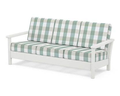 POLYWOOD® Harbour Deep Seating Sofa in Vintage White / Buffalo Plaid Glacier Spa