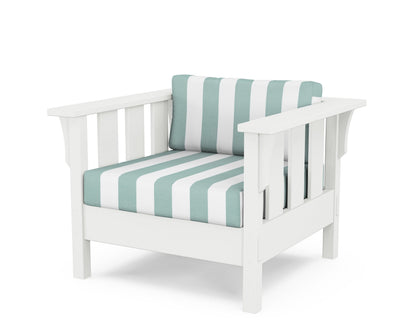 Martha Stewart by POLYWOOD® Acadia Deep Seating Chair in White / Cabana Stripe Glacier Spa