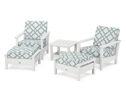 POLYWOOD® Harbour 5-Piece Deep Seating Chair Set in White / Trellis Glacier Spa