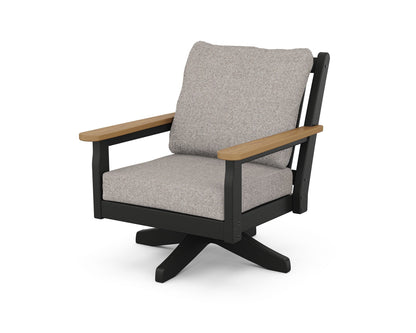 POLYWOOD® Chippendale Deep Seating Swivel Chair in Black / Natural / Weathered Tweed