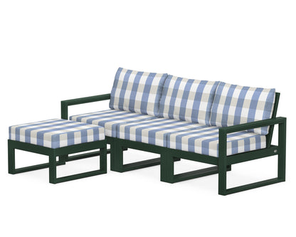 POLYWOOD® EDGE 4-Piece Modular Deep Seating Set with Ottoman in Green / Buffalo Plaid Sky Blue