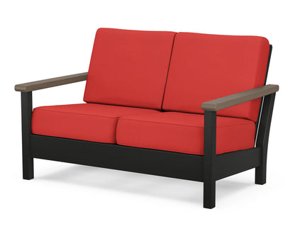 POLYWOOD® Harbour Deep Seating Loveseat in Black / Kona / Crimson Linen