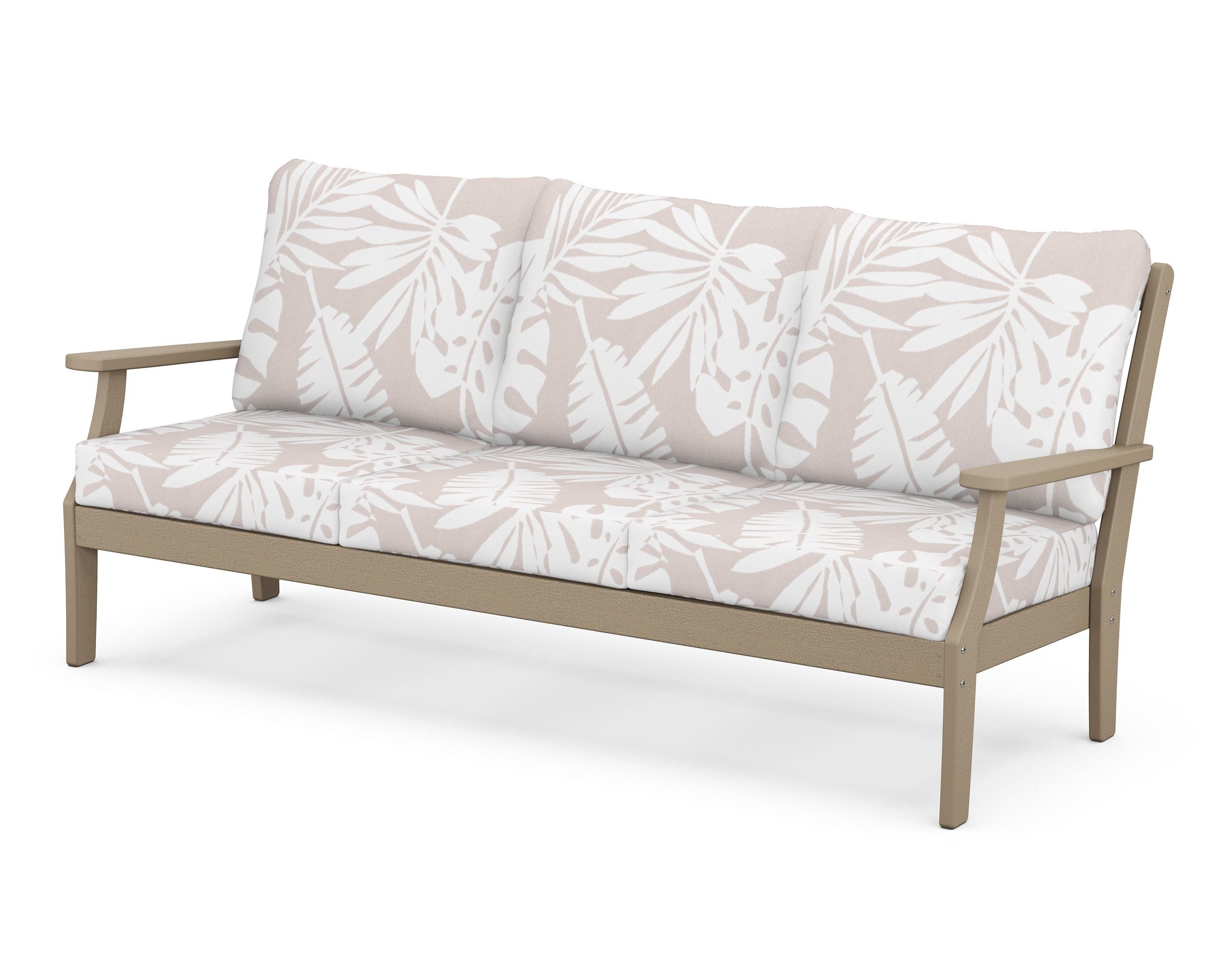 POLYWOOD® Braxton Deep Seating Sofa in Vintage Sahara / Leaf Dune Burlap