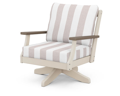 POLYWOOD® Braxton Deep Seating Swivel Chair in Sand / Kona / Cabana Stripe Dune Burlap