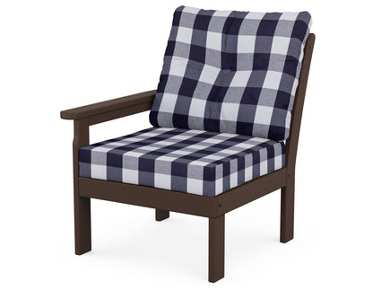 POLYWOOD® Vineyard Modular Left Arm Chair in Mahogany / Buffalo Plaid Navy
