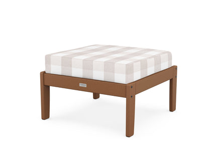 Country Living Cottage Deep Seating Ottoman in Teak / Buffalo Plaid Dune Burlap