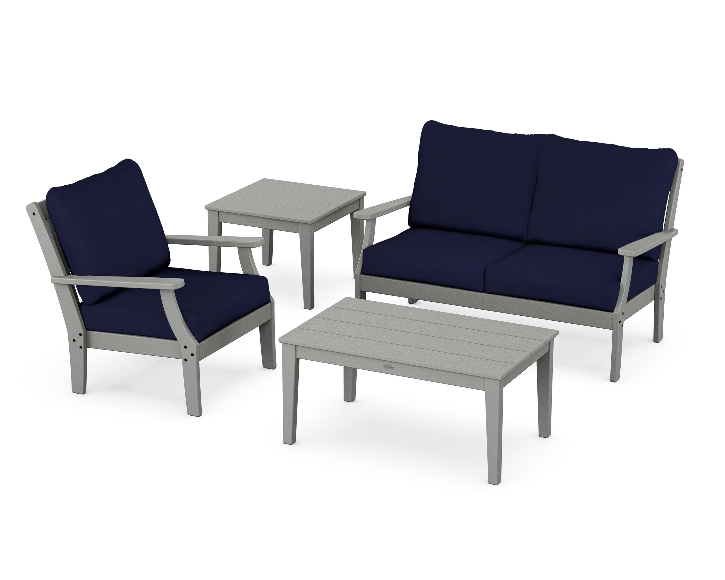 POLYWOOD® Braxton 4-Piece Deep Seating Set in Slate Grey / Navy