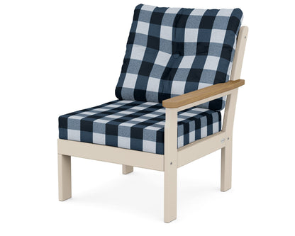 POLYWOOD® Vineyard Modular Right Arm Chair in Sand / Natural / Buffalo Plaid Marine Indigo