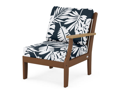 POLYWOOD® Braxton Modular Right Arm Chair in Teak / Natural / Leaf Marine Indigo