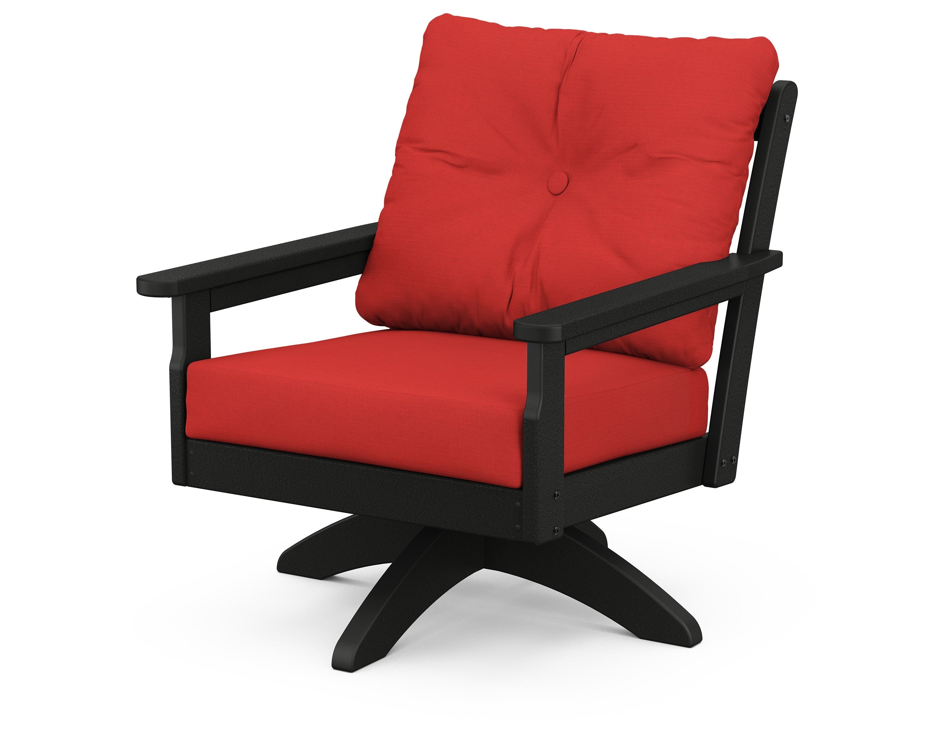 POLYWOOD® Vineyard Deep Seating Swivel Chair in Black / Crimson Linen