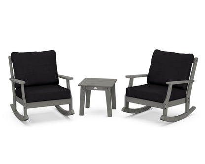 POLYWOOD® Braxton 3-Piece Deep Seating Rocker Set in Slate Grey / Midnight Linen