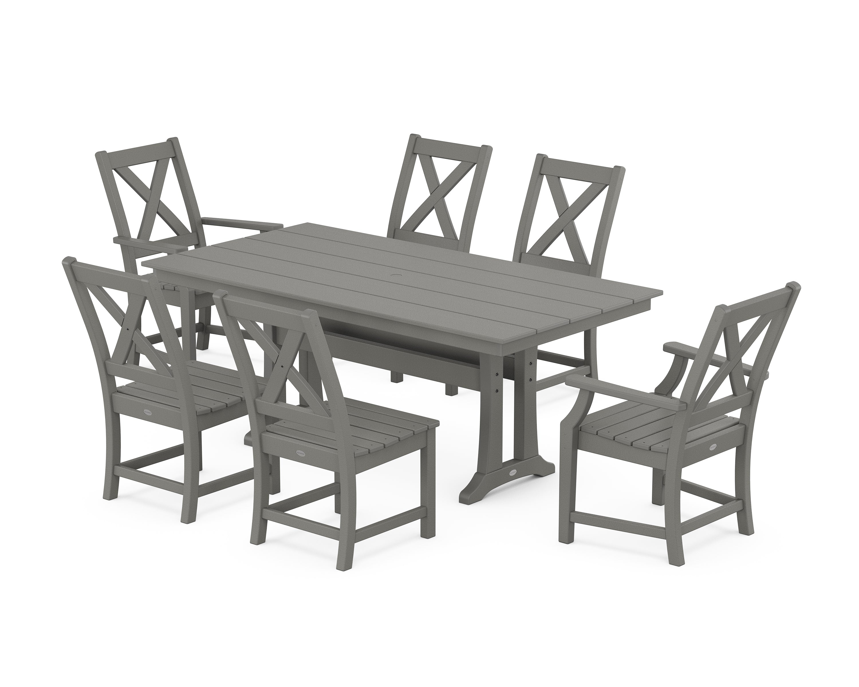 POLYWOOD® Braxton 7-Piece Farmhouse Dining Set With Trestle Legs in Slate Grey