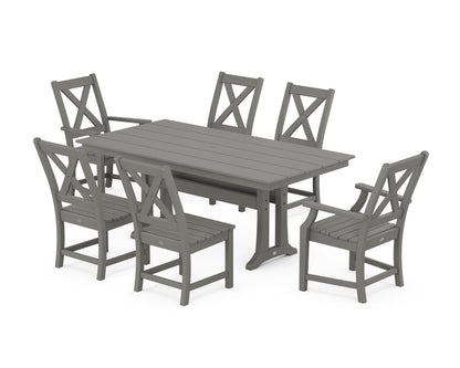 POLYWOOD® Braxton 7-Piece Farmhouse Dining Set With Trestle Legs in Slate Grey