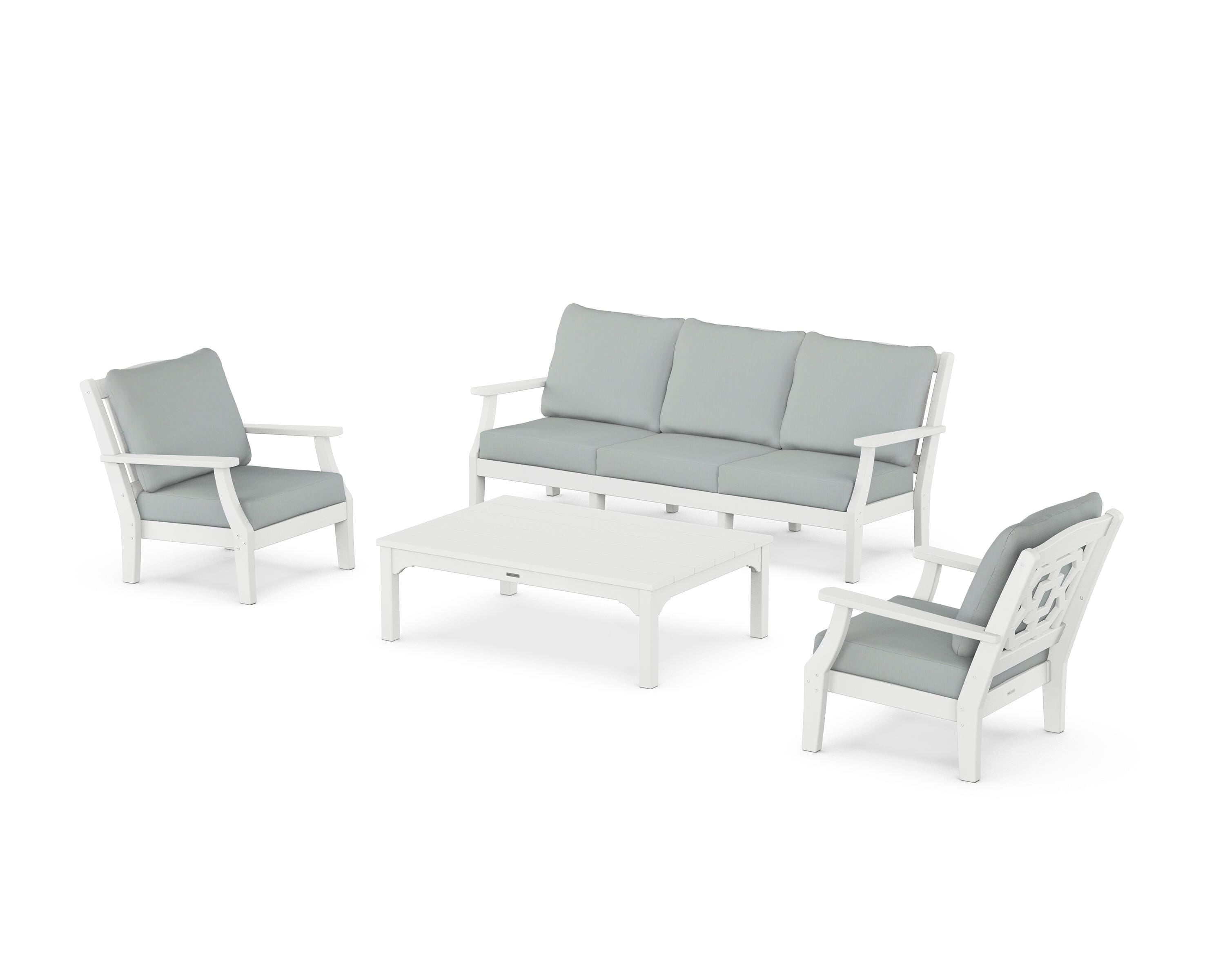 Martha Stewart by POLYWOOD® Chinoiserie 4-Piece Deep Seating Set with Sofa in White / Spa