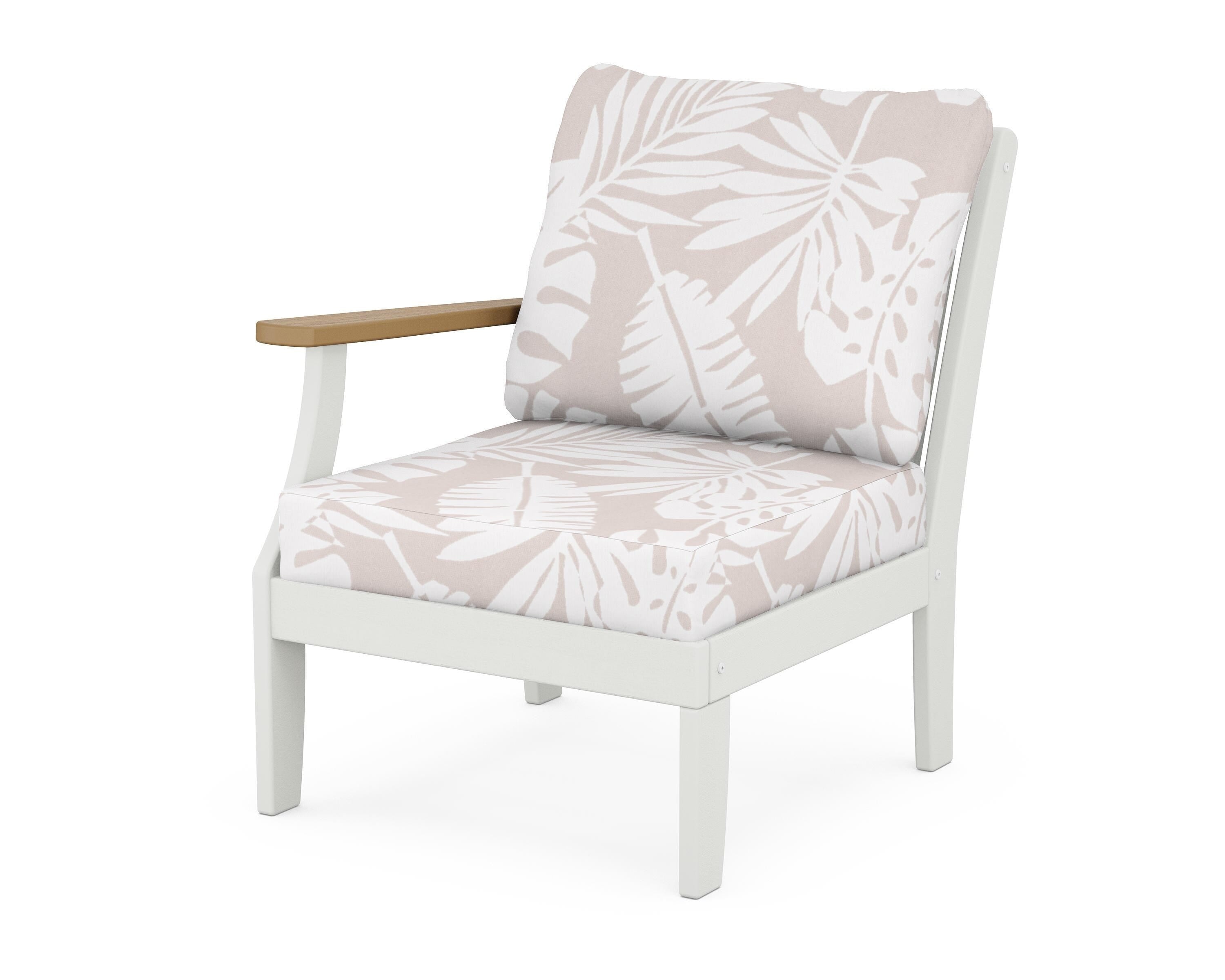 POLYWOOD® Braxton Modular Left Arm Chair in White / Natural / Leaf Dune Burlap