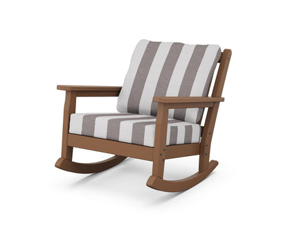 POLYWOOD® Chippendale Deep Seating Rocking Chair in Teak / Cabana Stripe Grey Mist
