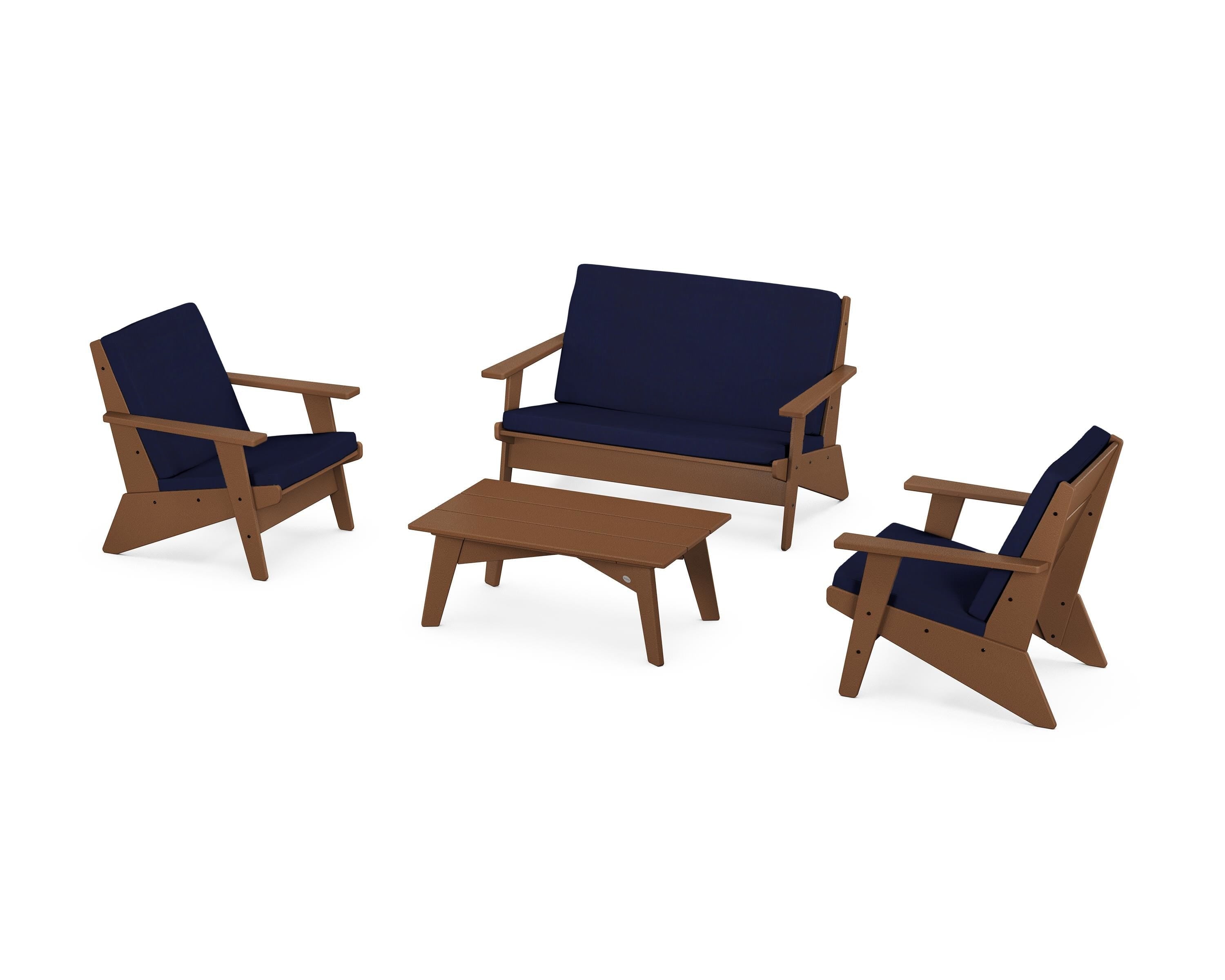 POLYWOOD® Riviera Modern Lounge 4-Piece Set in Teak / Navy