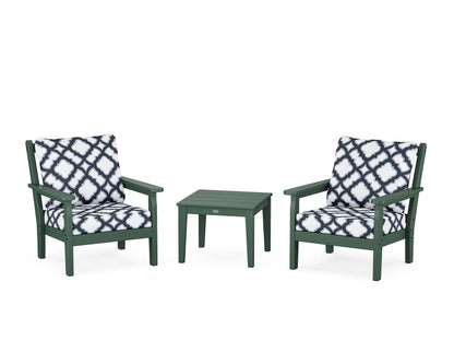 POLYWOOD® Chippendale 3-Piece Deep Seating Set in Green / Trellis Marine Indigo