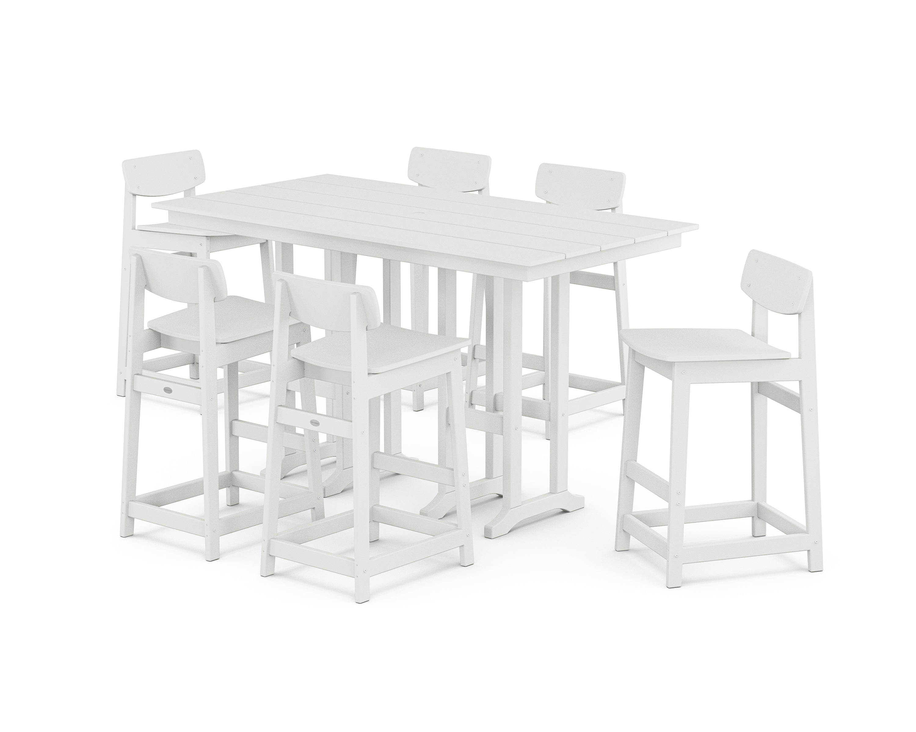 POLYWOOD® Modern Studio Urban Lowback Bar Chair 7-Piece Set in White