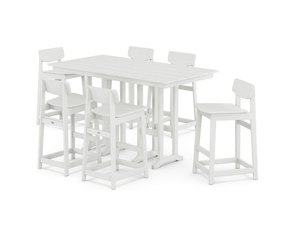 POLYWOOD® Modern Studio Urban Lowback Bar Chair 7-Piece Set in White