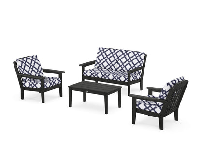 Country Living Cottage 4-Piece Deep Seating Set with Loveseat in Black / Trellis Navy