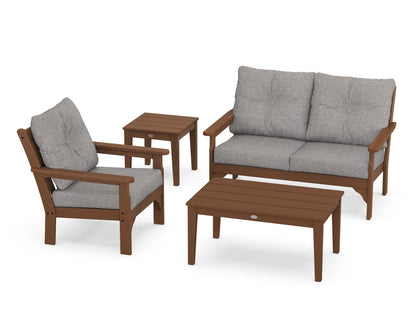 POLYWOOD® Vineyard 4-Piece Deep Seating Set in Teak / Grey Mist