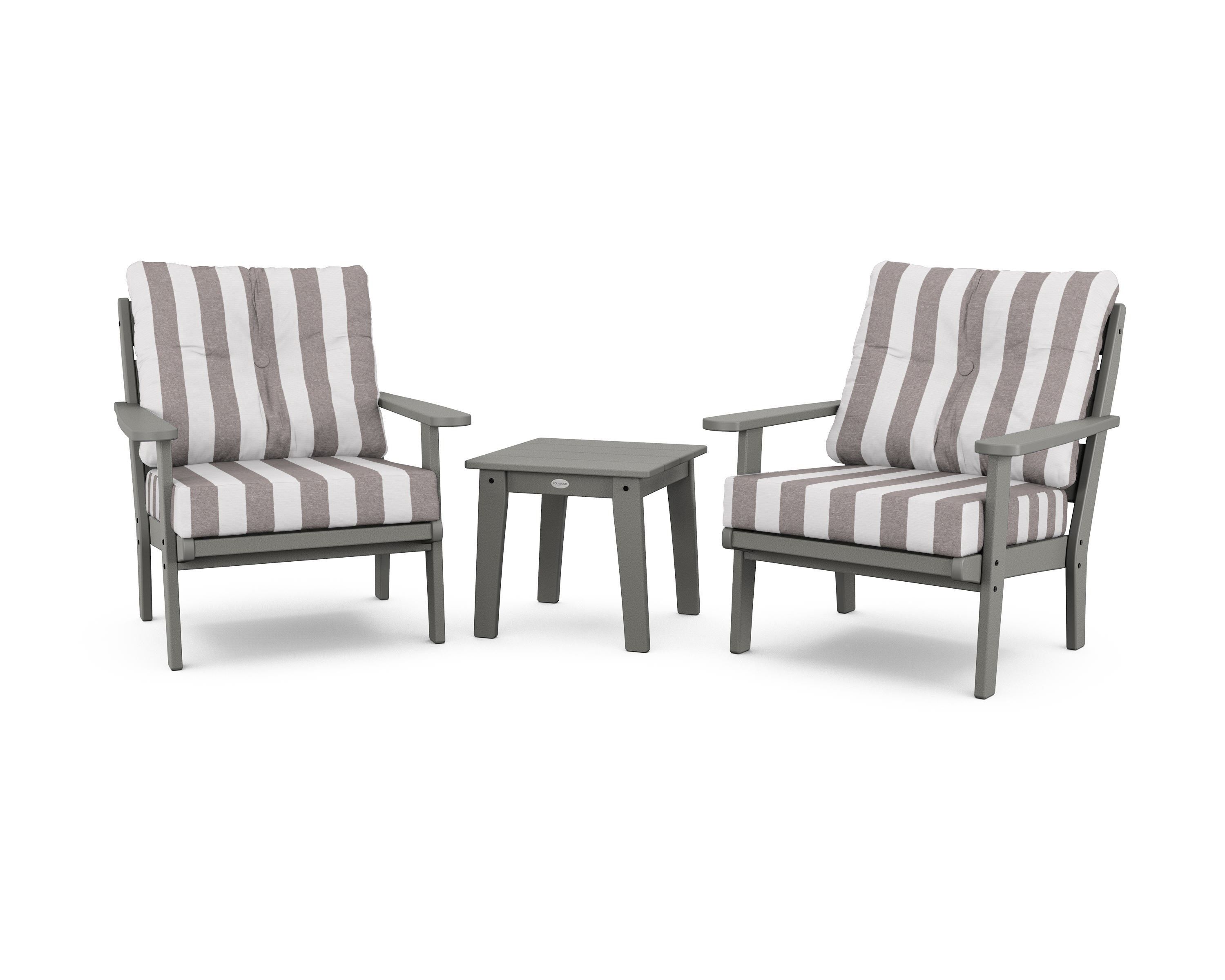 POLYWOOD® Lakeside 3-Piece Deep Seating Chair Set in Slate Grey / Cabana Stripe Grey Mist
