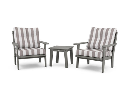 POLYWOOD® Lakeside 3-Piece Deep Seating Chair Set in Slate Grey / Cabana Stripe Grey Mist