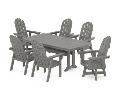 POLYWOOD® Vineyard Curveback Adirondack Swivel Chair 7-Piece Dining Set with Trestle Legs in Slate Grey