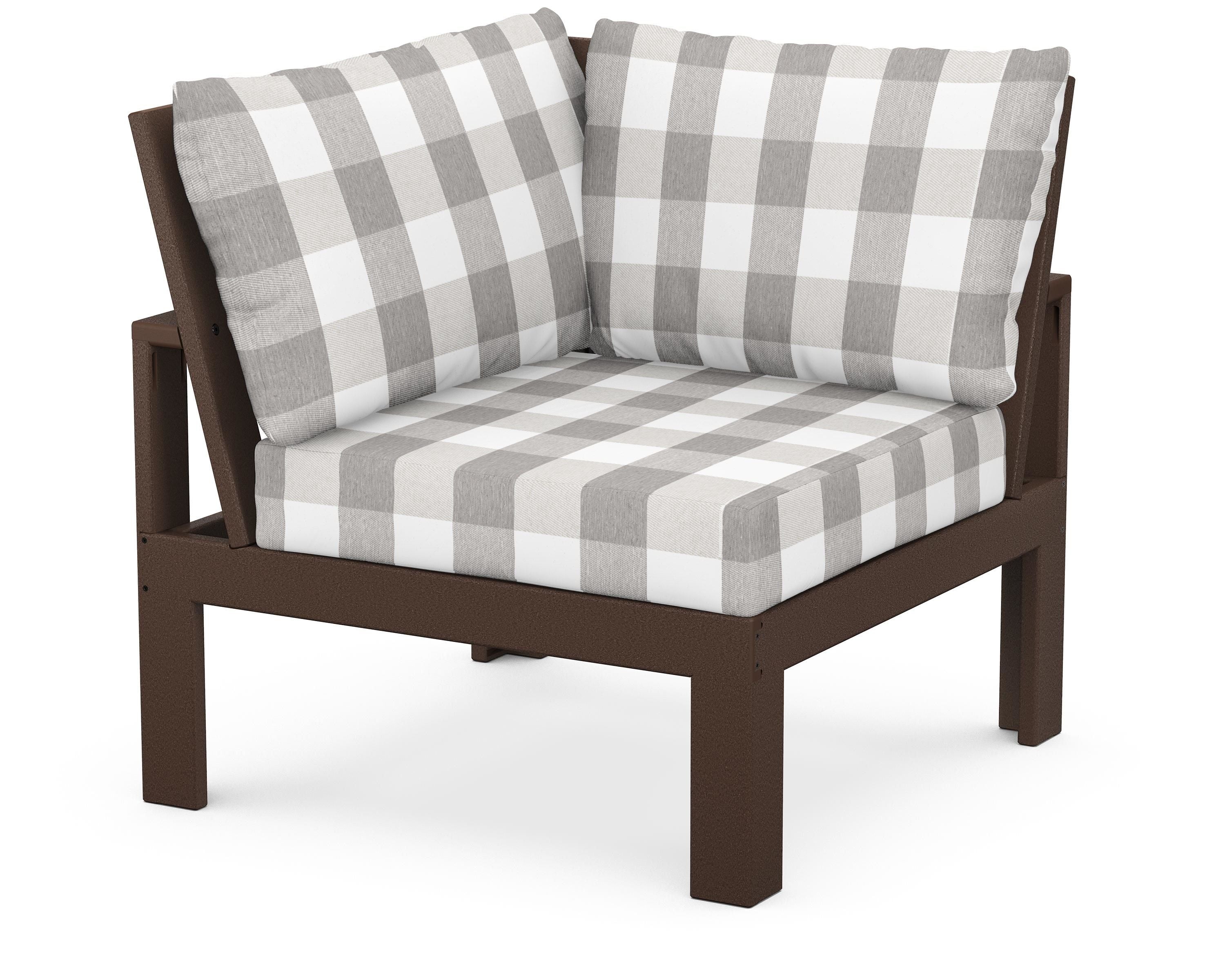 Unbranded Modular Corner Chair in Mahogany / Buffalo Plaid Grey Mist
