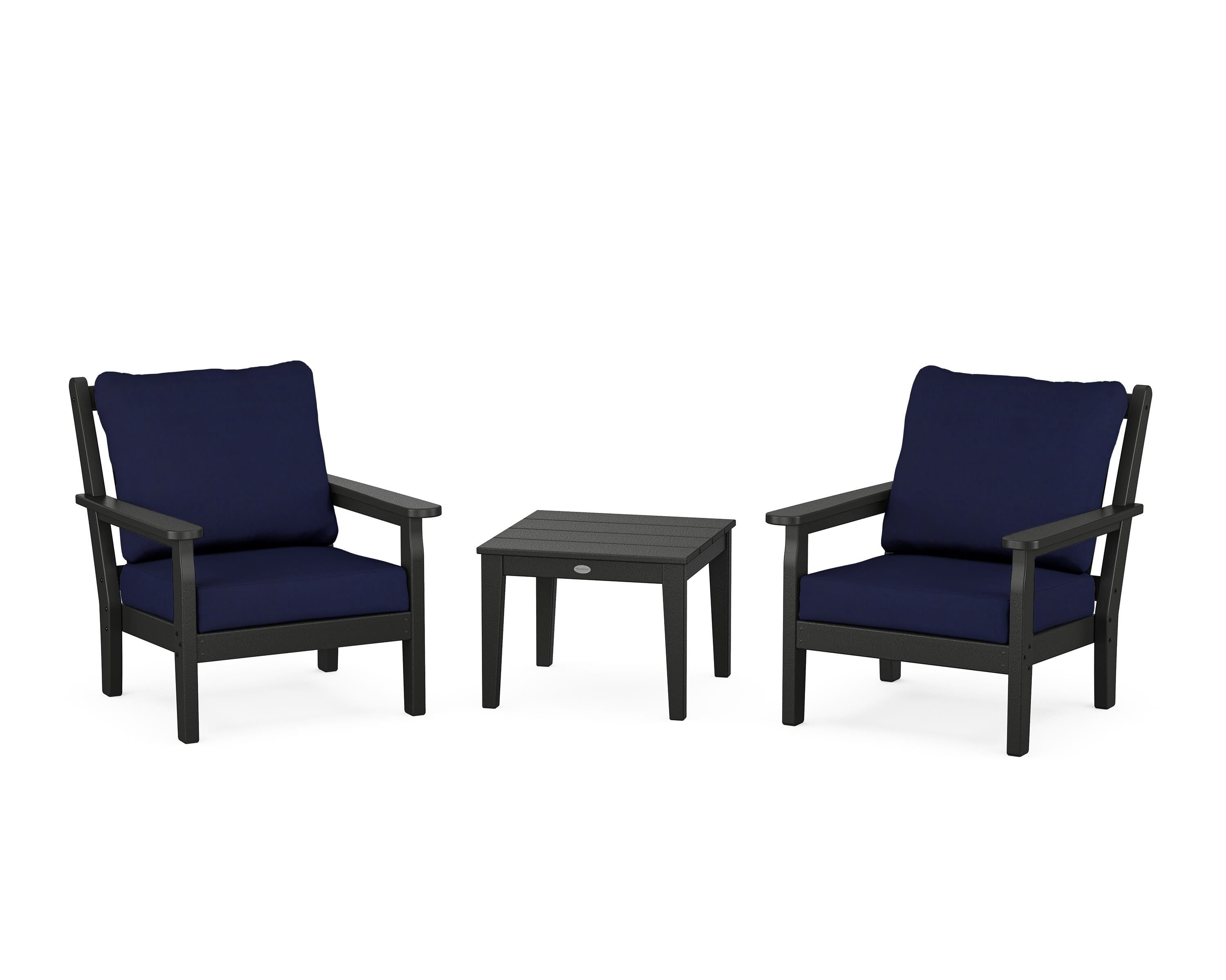 POLYWOOD® Chippendale 3-Piece Deep Seating Set in Black / Navy