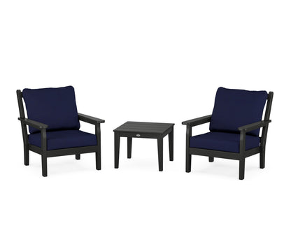 POLYWOOD® Chippendale 3-Piece Deep Seating Set in Black / Navy