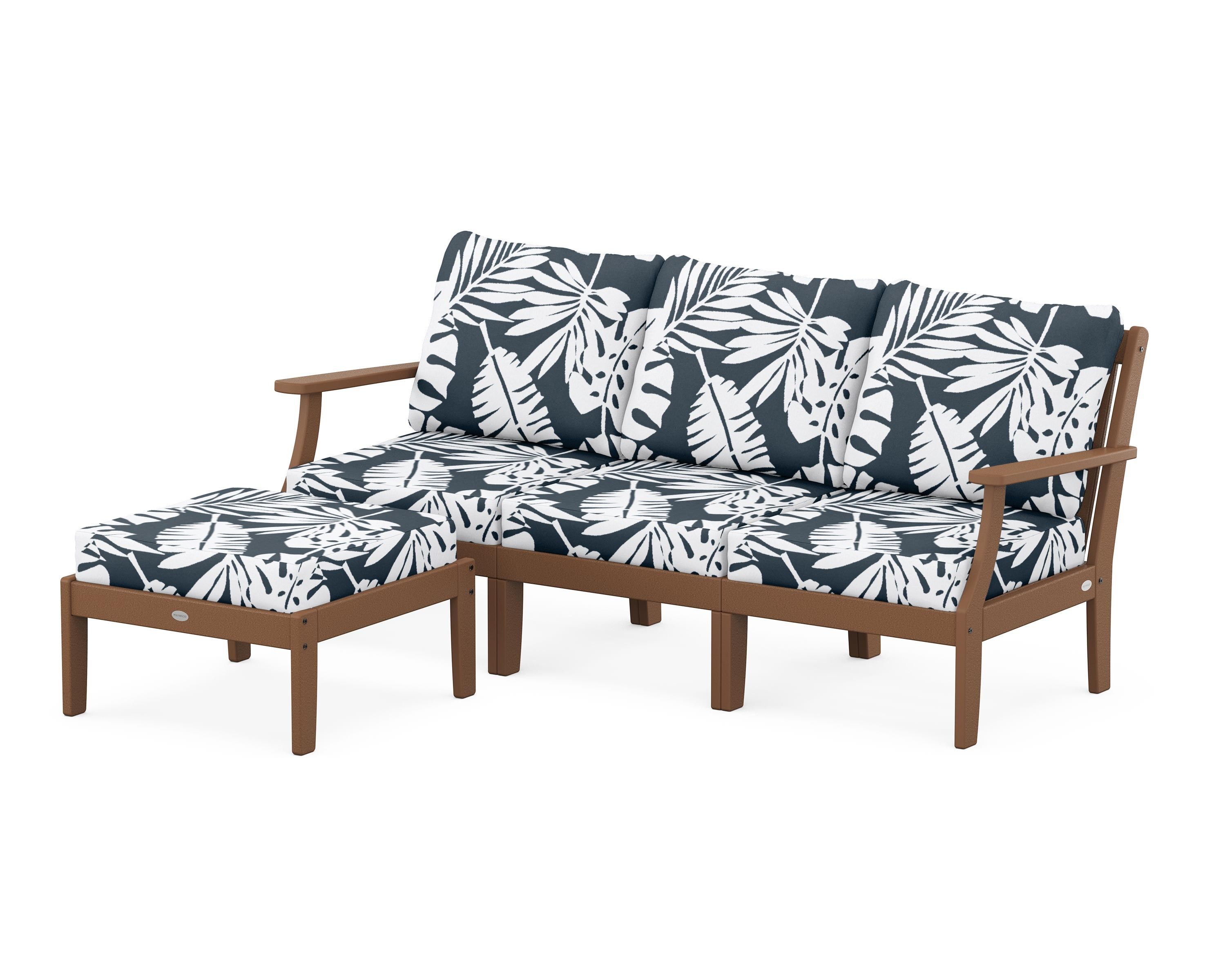 POLYWOOD® Braxton Modular 4-Piece Deep Seating Set with Ottoman in Teak / Leaf Marine Indigo