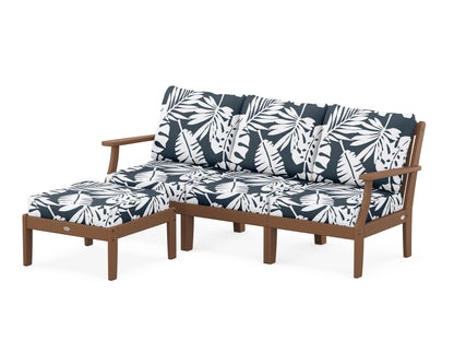 POLYWOOD® Braxton Modular 4-Piece Deep Seating Set with Ottoman in Teak / Leaf Marine Indigo