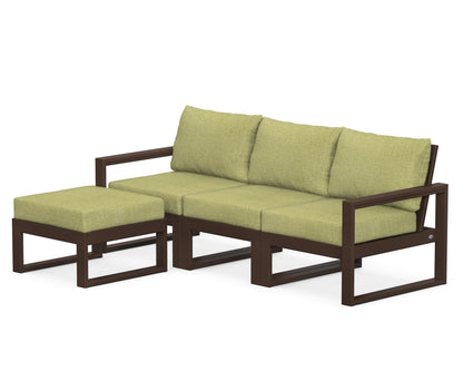 POLYWOOD® EDGE 4-Piece Modular Deep Seating Set with Ottoman in Mahogany / Chartreuse Boucle