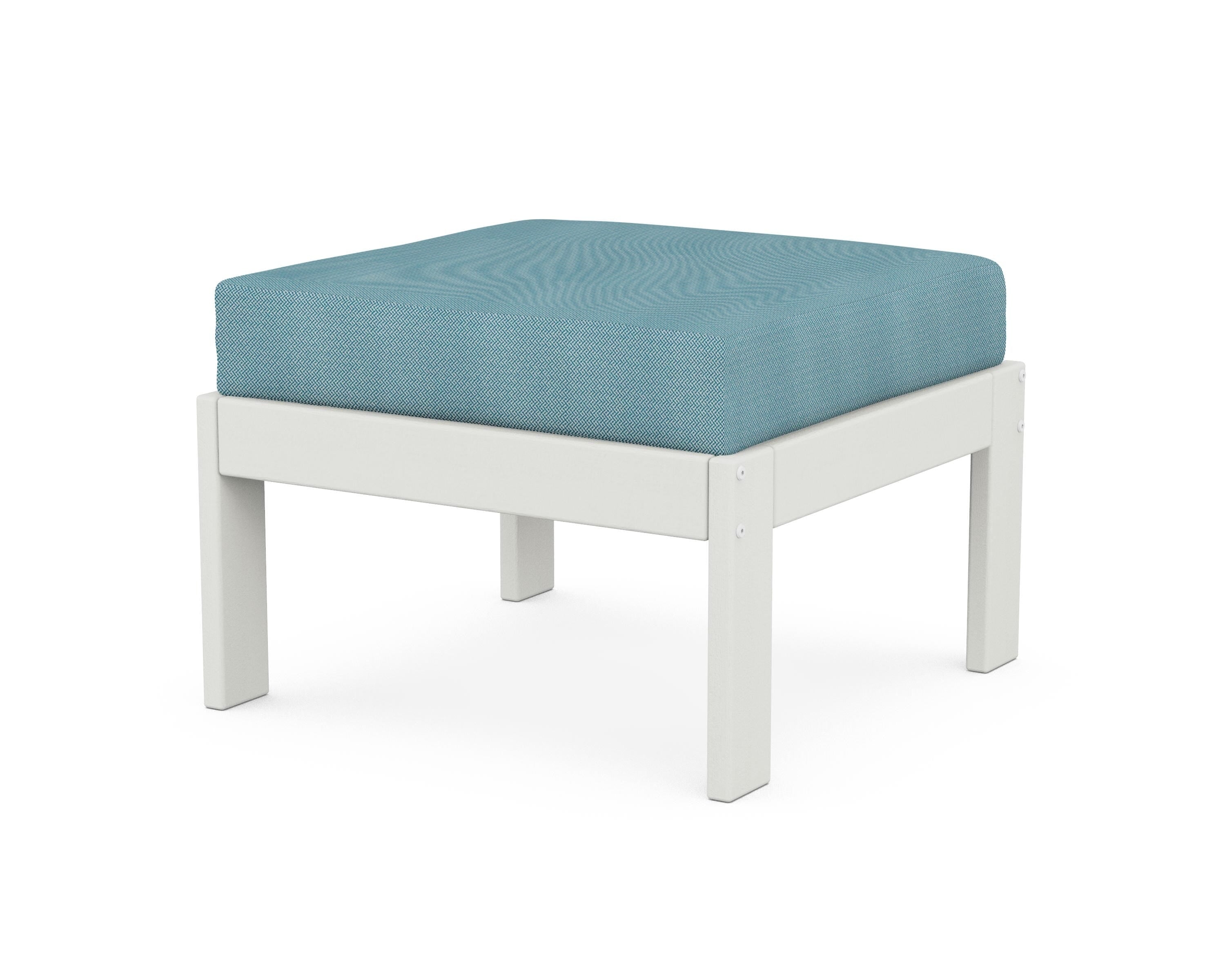 POLYWOOD® Vineyard Modular Ottoman in Vintage White / Lattice Sky Blue
