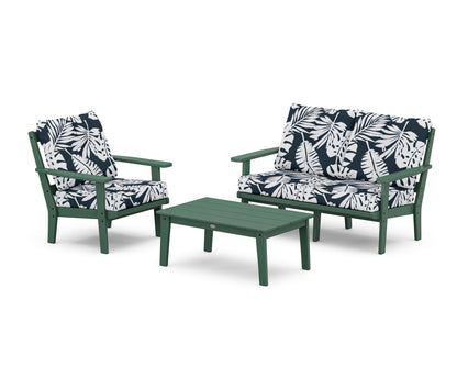 POLYWOOD® Oxford 3-Piece Deep Seating Set with Loveseat in Green / Leaf Marine Indigo