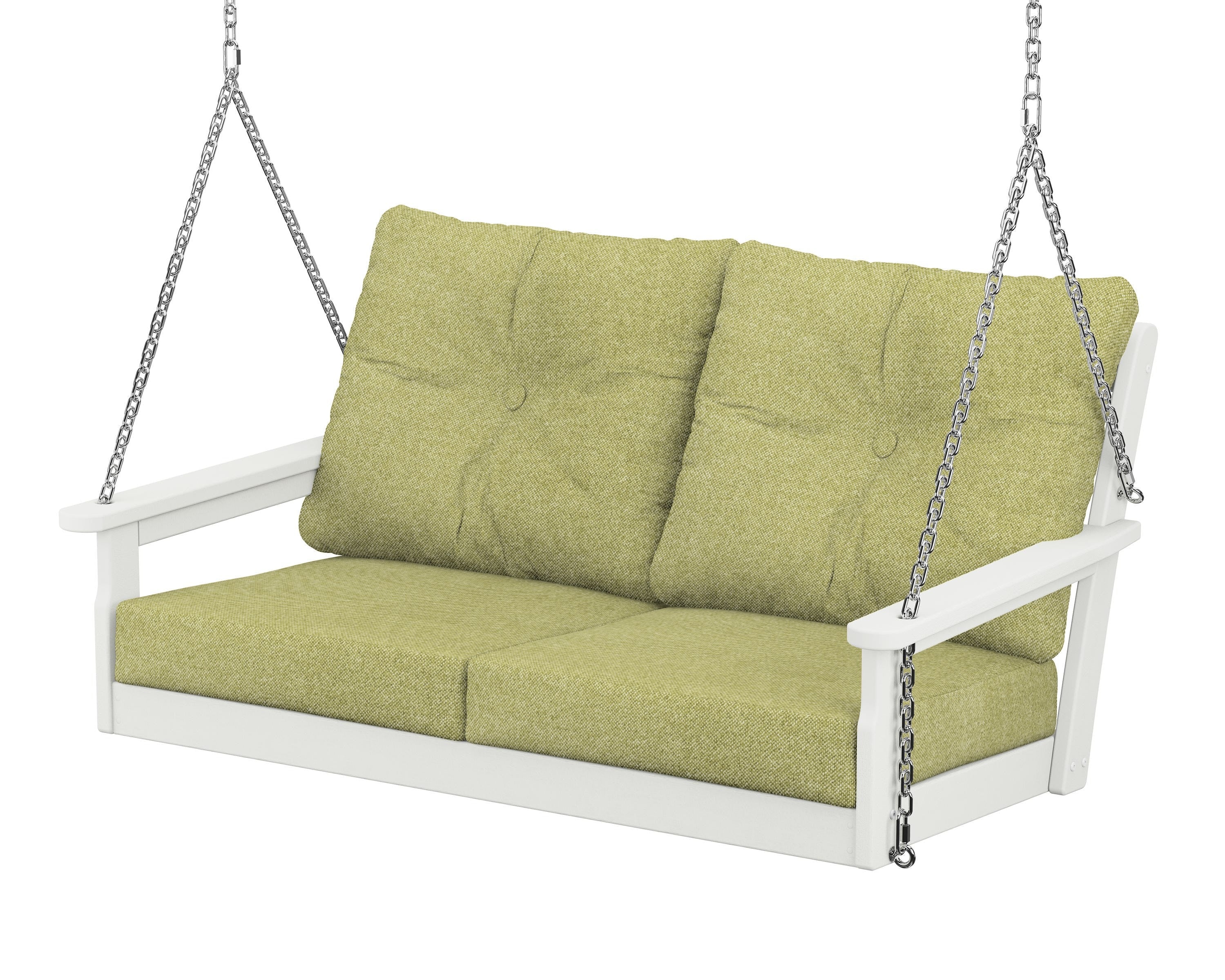 POLYWOOD® Vineyard Deep Seating Swing in Vintage White / Chartreuse Boucle