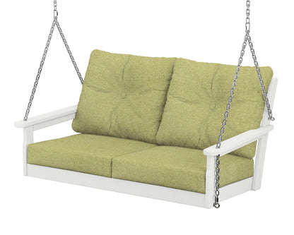 POLYWOOD® Vineyard Deep Seating Swing in Vintage White / Chartreuse Boucle