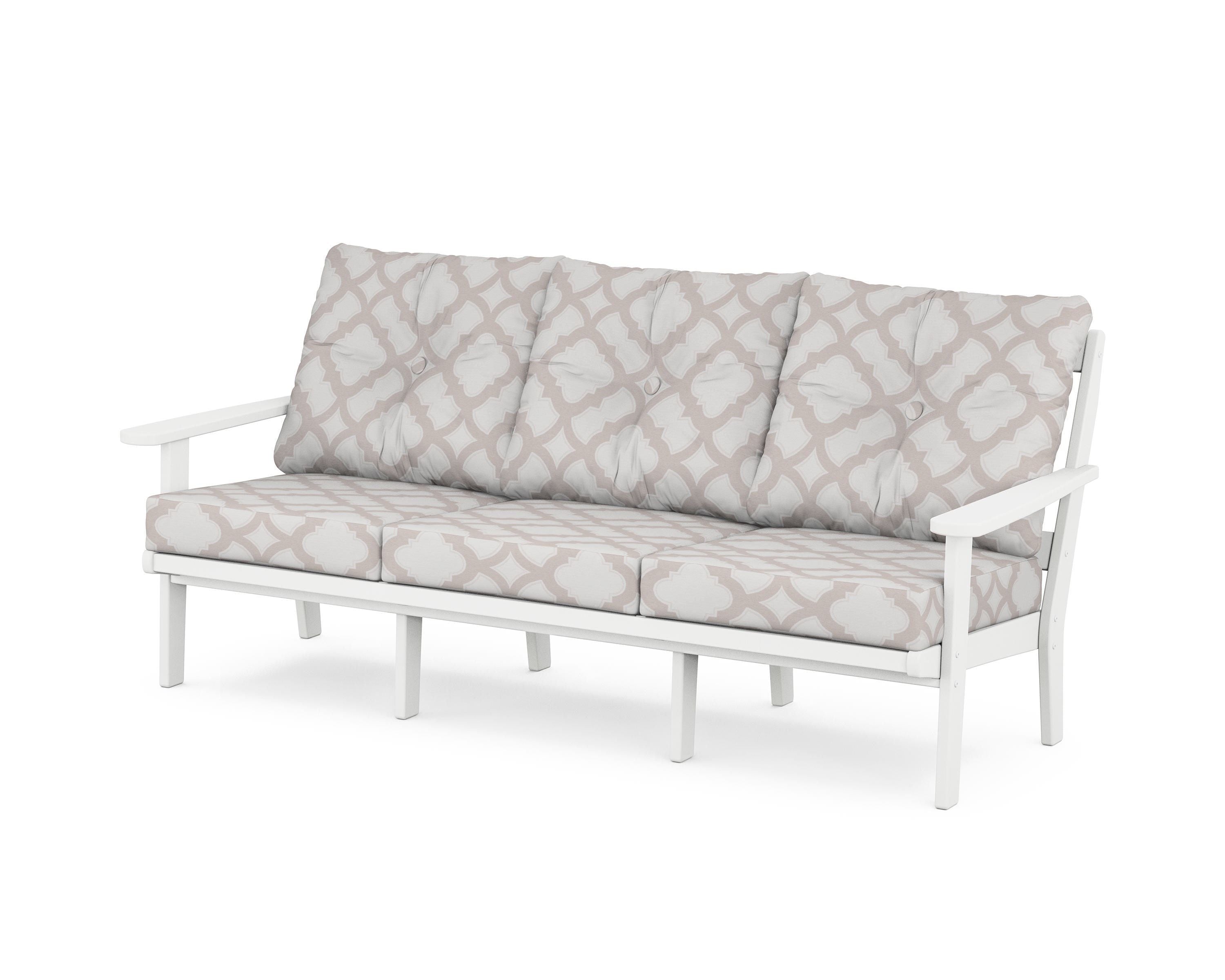 POLYWOOD® Mission Deep Seating Sofa in White / Trellis Dune Burlap