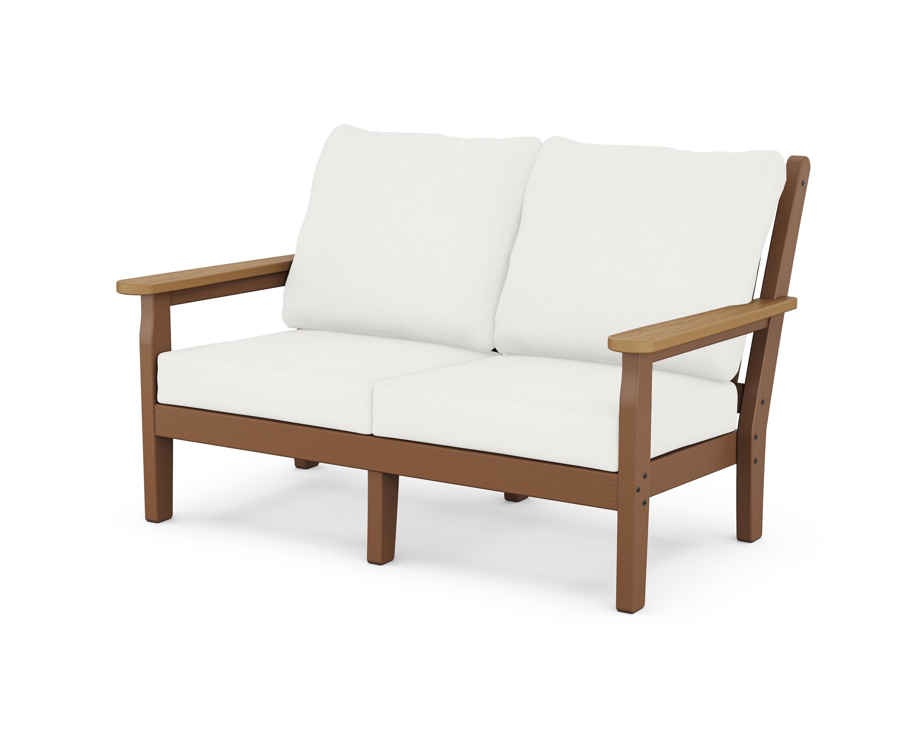 POLYWOOD® Chippendale Deep Seating Loveseat in Teak / Natural / Natural Linen