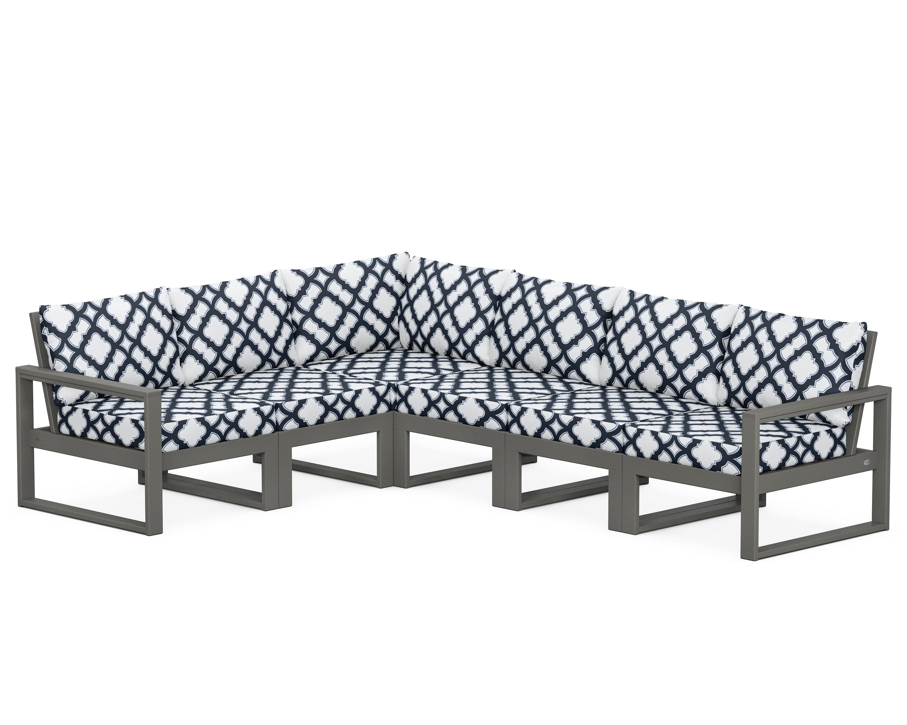 POLYWOOD® EDGE 6-Piece Modular Deep Seating Set in Slate Grey / Trellis Marine Indigo