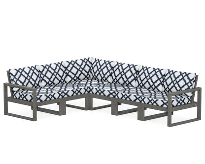 POLYWOOD® EDGE 6-Piece Modular Deep Seating Set in Slate Grey / Trellis Marine Indigo