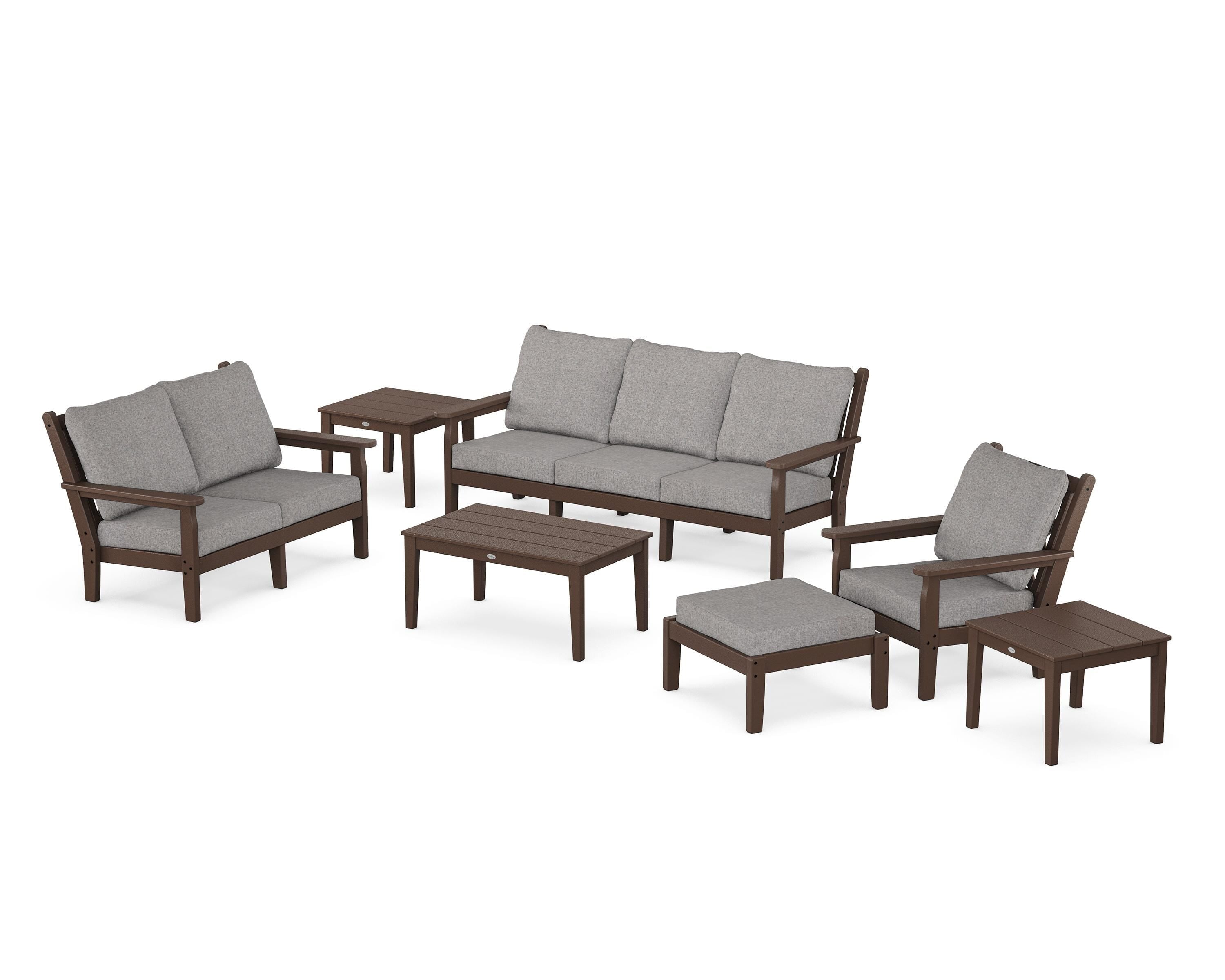 POLYWOOD® Chippendale 7-Piece Deep Seating Set in Mahogany / Grey Mist