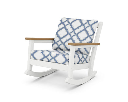 POLYWOOD® Chippendale Deep Seating Rocking Chair in White / Natural / Trellis Sky Blue